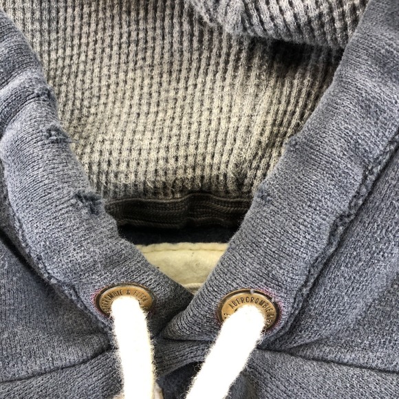 VTG Abercrombie & Fitch Hoodie Mens L Gray Y2K Puff Embroidered Heavy Distressed - Picture 4 of 16